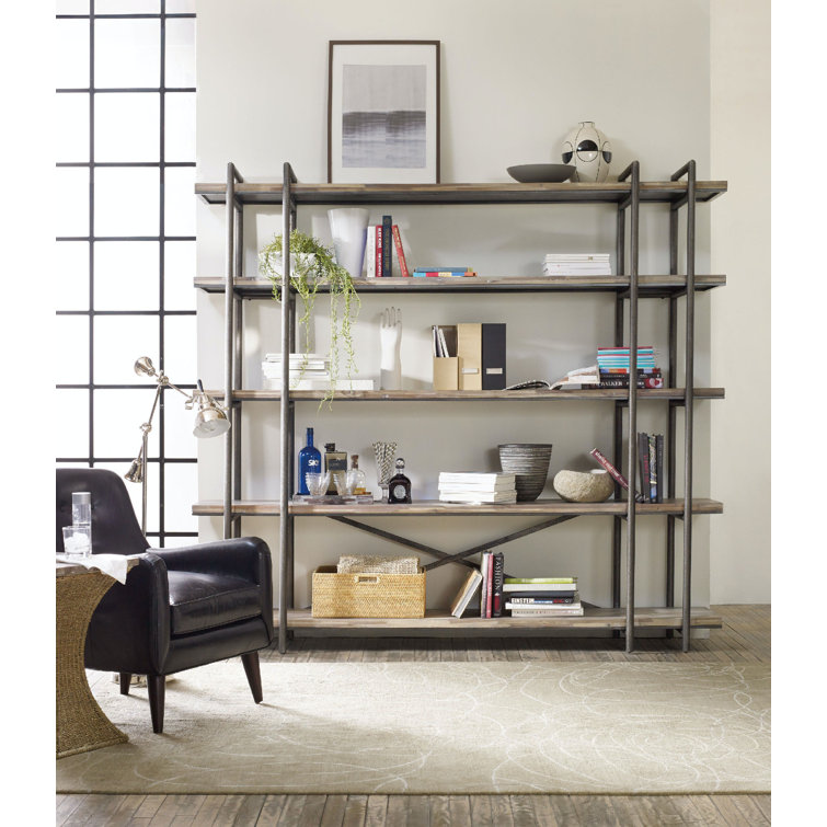 Scandinavian Wood and Metal 5-Shelf Etagere Bookcase