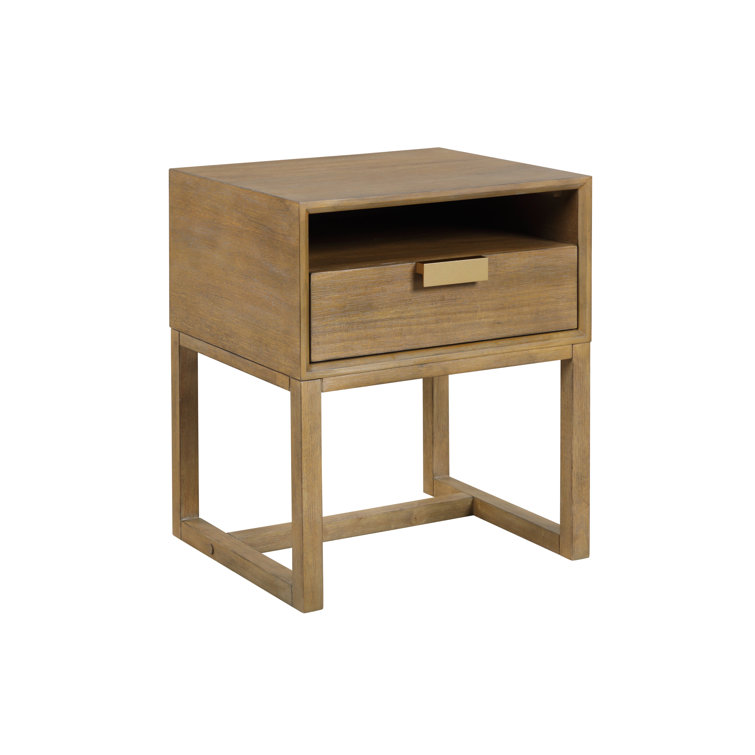 Luke Light Brown Wood Nightstand with Drawer and Open Cubby
