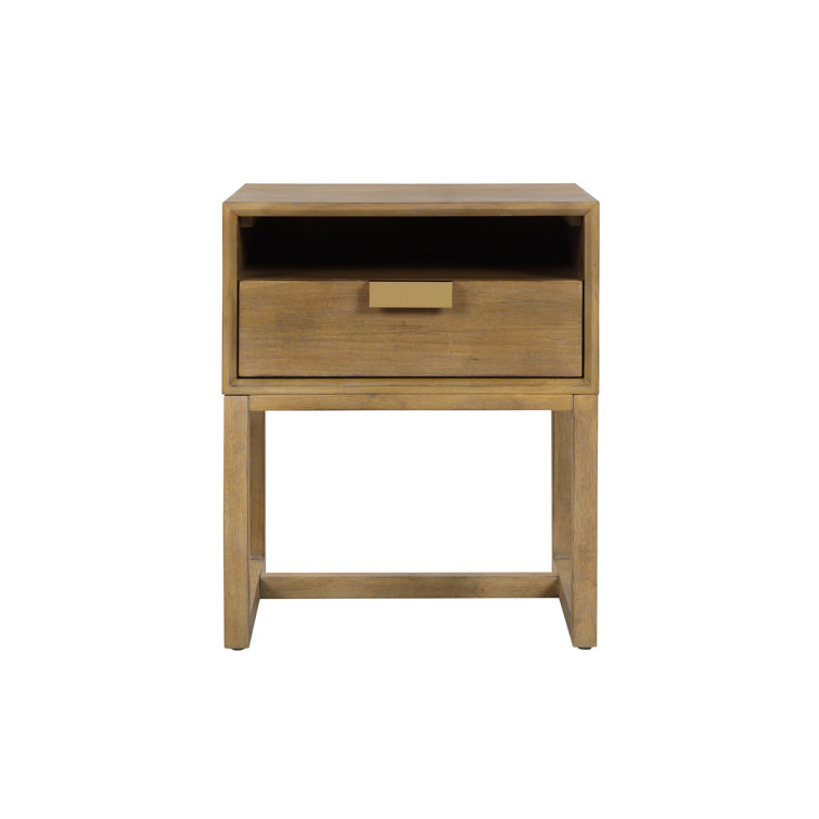 Luke Light Brown Wood Nightstand with Drawer and Open Cubby