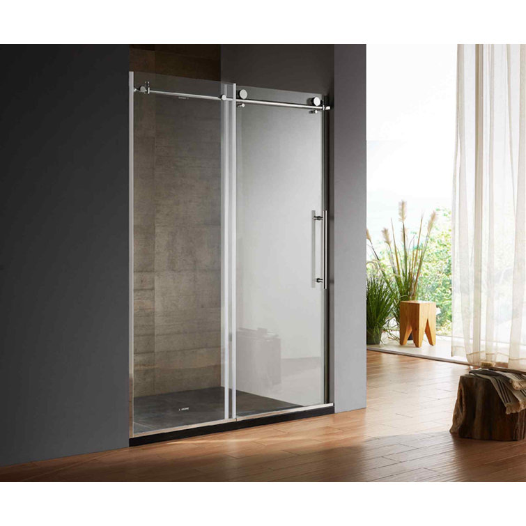 48" W x 79" H Frameless Clear Glass Shower Door with Chrome Hardware