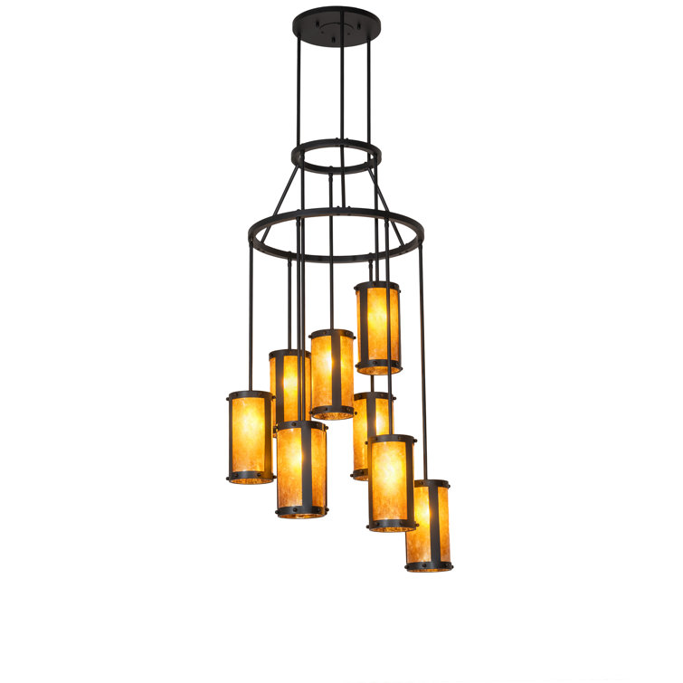 30" Black and Amber Mica 9-Light Chandelier