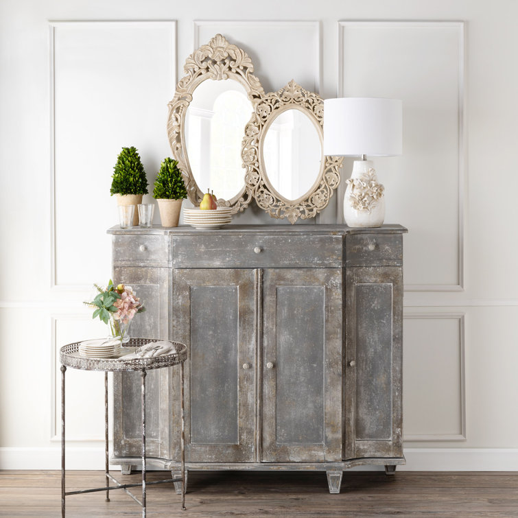 Hand Carved White Wood Oval Nursery Wall Mirror