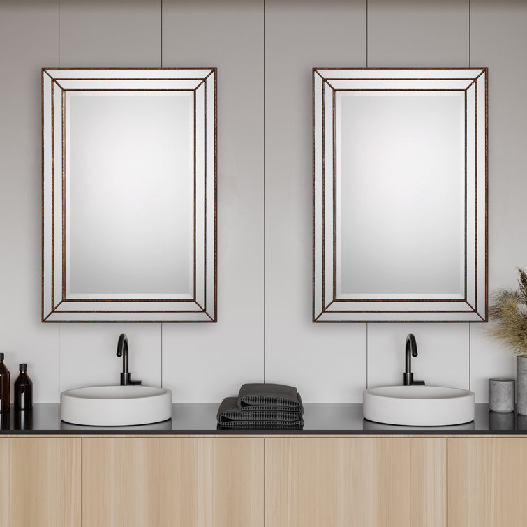 Almyra Grooved Bronze and Wood Rectangle Wall Mirror