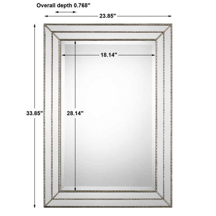 Grooved Metallic Silver Wood Frame Mirror 33.85" x 23.85"