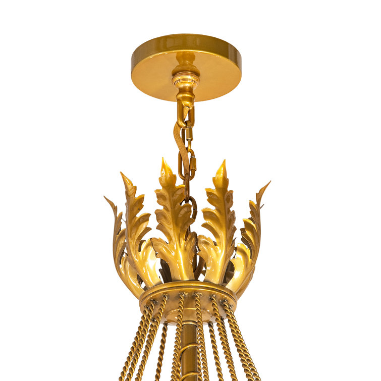 Gold 16-Light Wagon Wheel Chandelier with Ivory Faux Candlelights