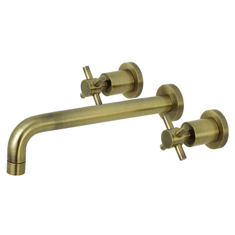 Brushed Brass Double Handle Wall Mount Tub Faucet