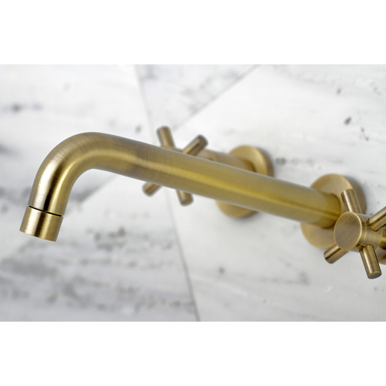 Brushed Brass Double Handle Wall Mount Tub Faucet