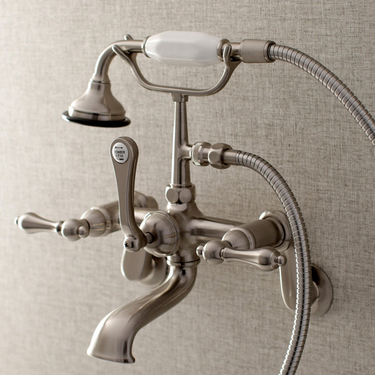 Brushed Nickel Vintage Wall Mount Tub Faucet with Hand Shower