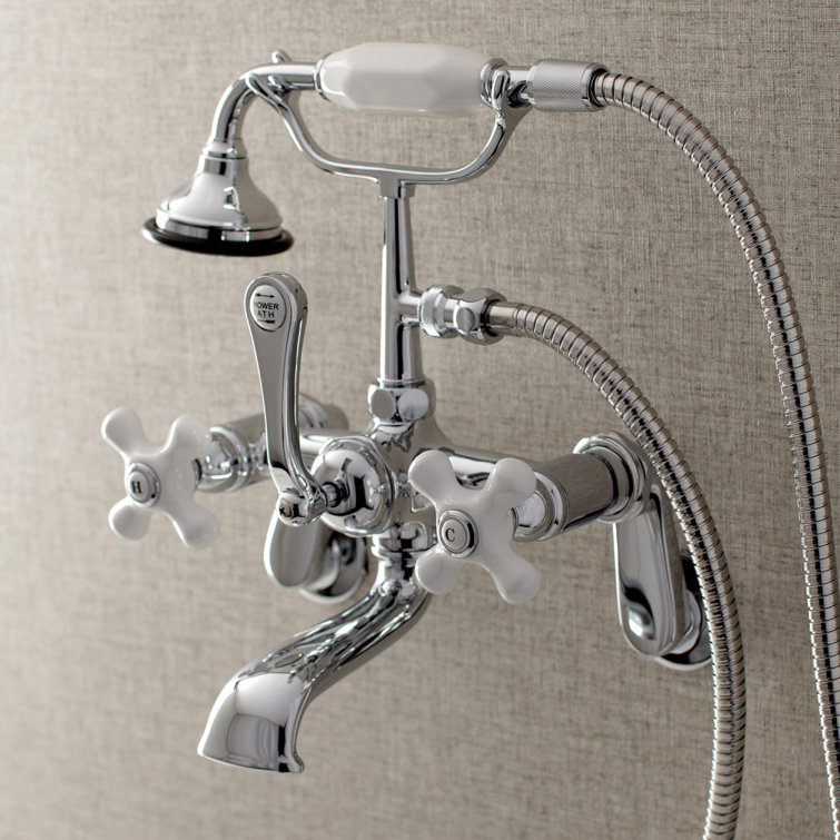 Polished Chrome Vintage Wall Mount Clawfoot Tub Faucet with Hand Shower