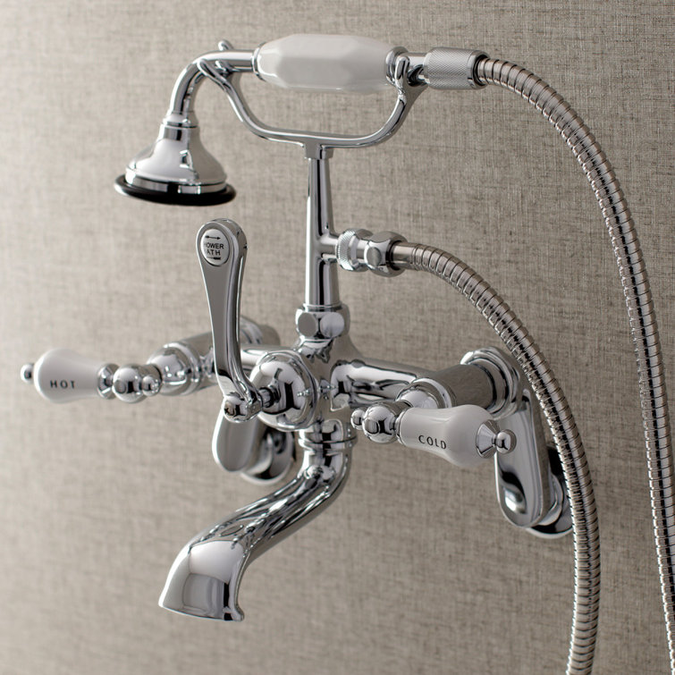 Polished Chrome Vintage Wall Mount Tub Faucet with Hand Shower