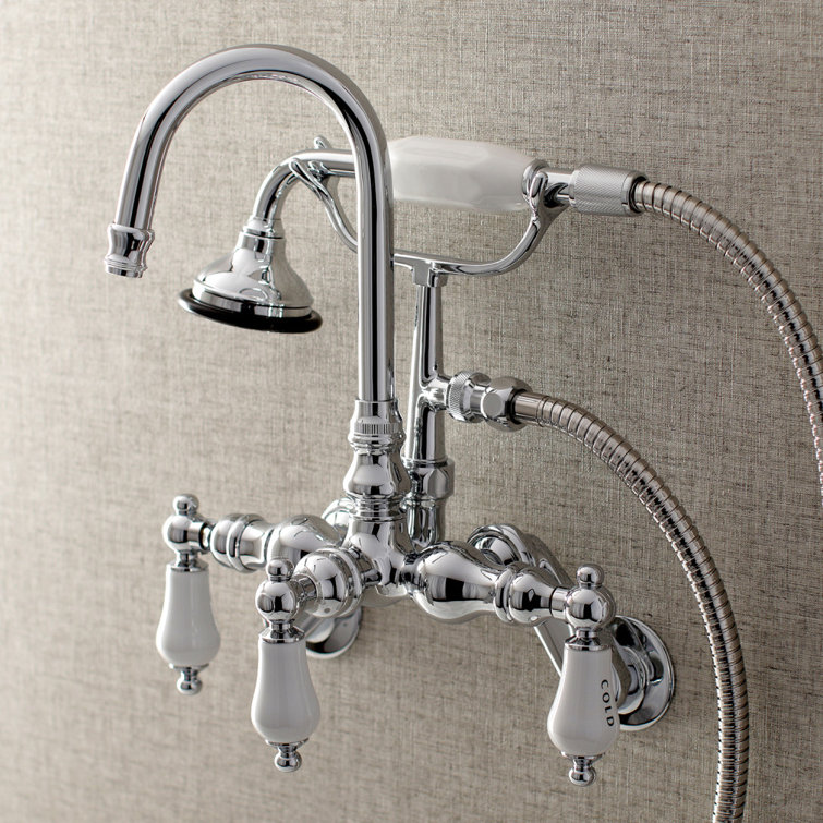 Polished Chrome Wall Mount Clawfoot Tub Faucet with Hand Shower