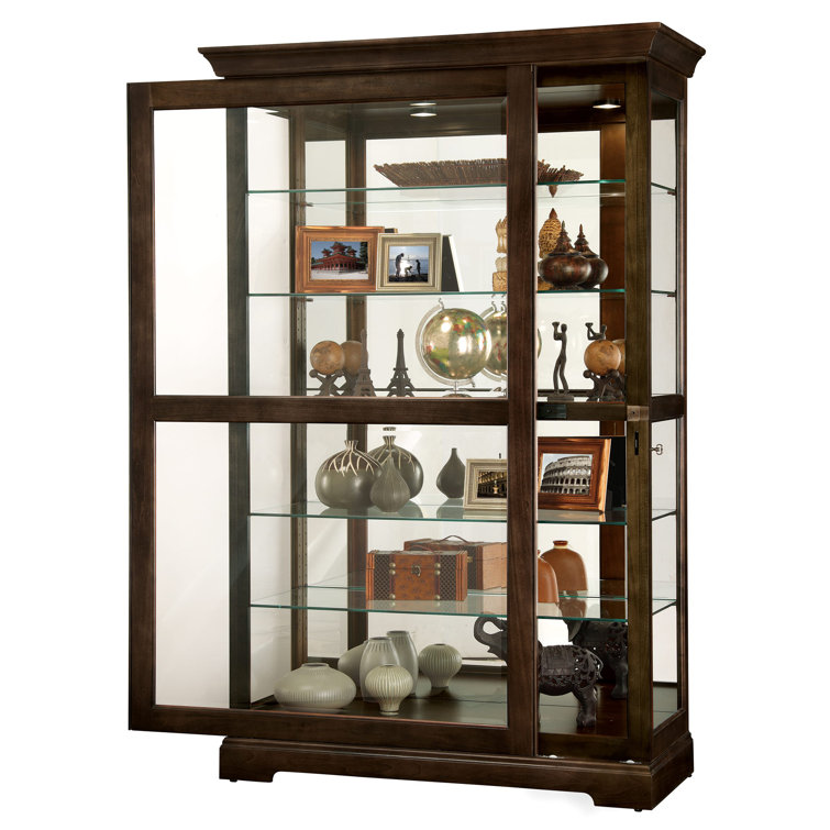 Espresso Finish Lighted Curio Cabinet with Glass Shelves