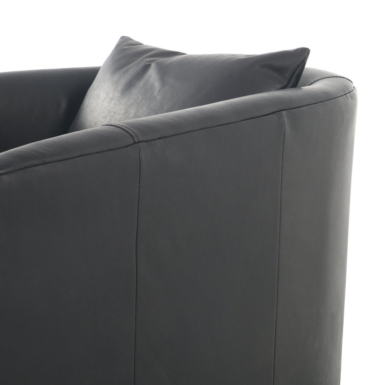 Heirloom Black Genuine Leather Swivel Armchair with Round Arms