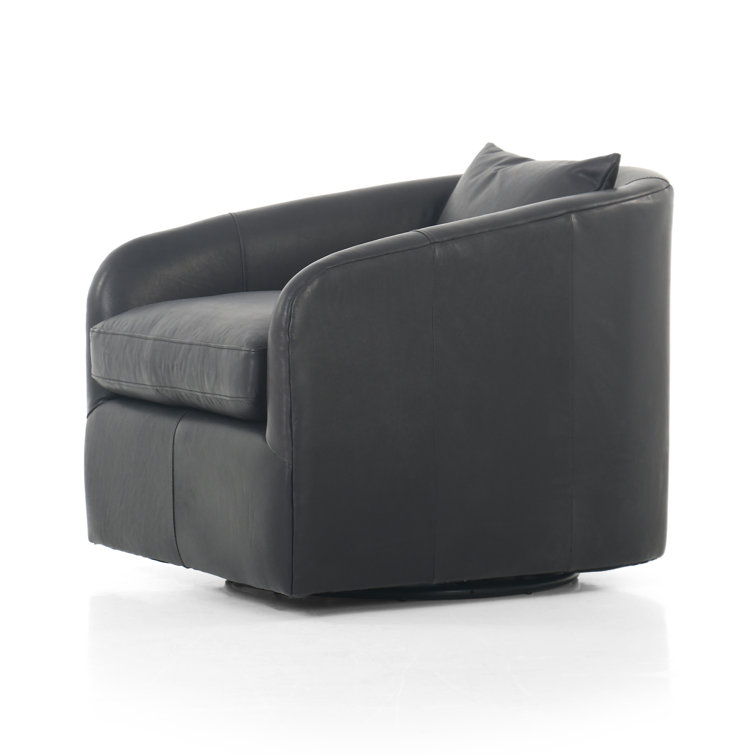 Heirloom Black Genuine Leather Swivel Armchair with Round Arms