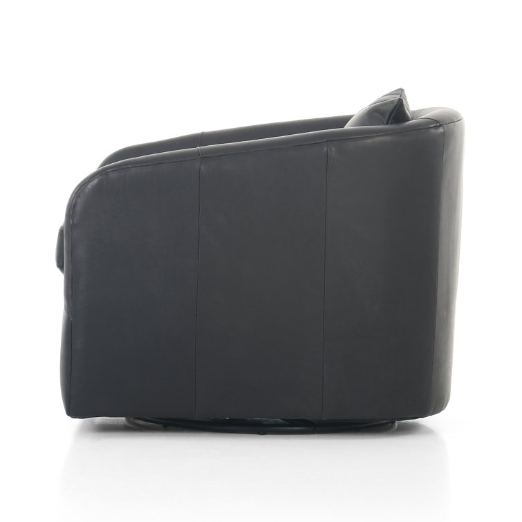 Heirloom Black Genuine Leather Swivel Armchair with Round Arms