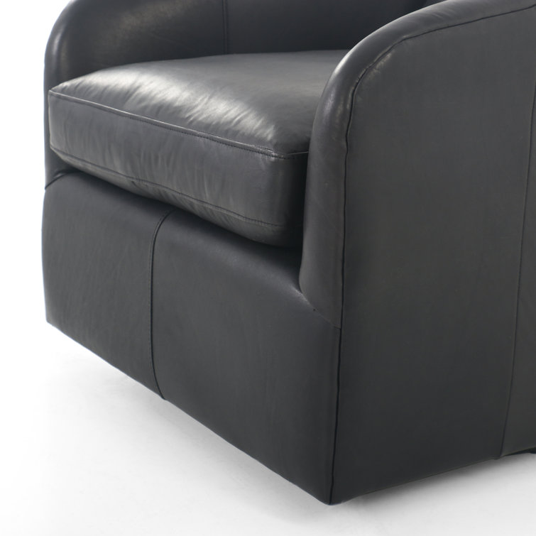 Heirloom Black Genuine Leather Swivel Armchair with Round Arms