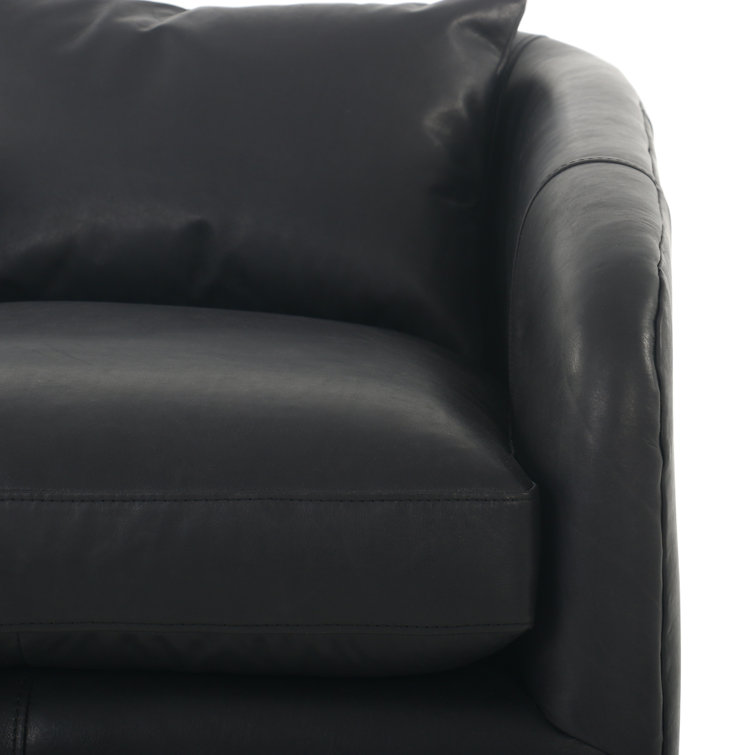 Heirloom Black Genuine Leather Swivel Armchair with Round Arms
