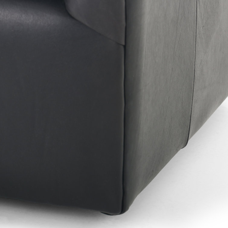 Heirloom Black Genuine Leather Swivel Armchair with Round Arms