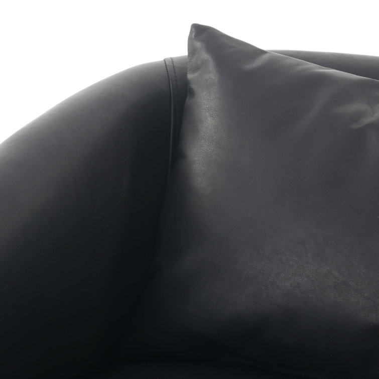 Heirloom Black Genuine Leather Swivel Armchair with Round Arms