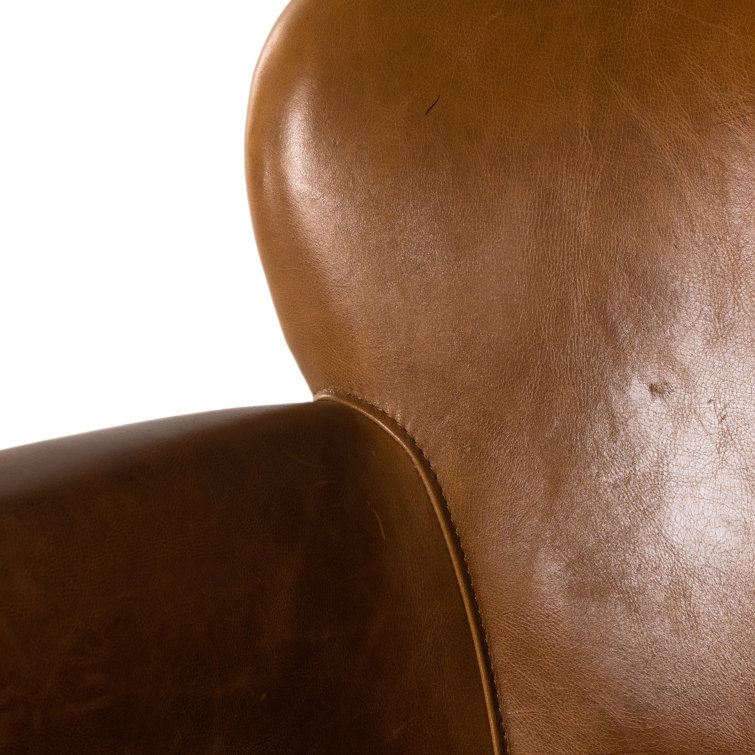 Vintage Camel Leather Club Chair with Ash Wood Legs