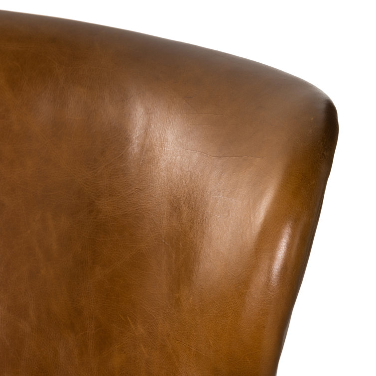 Vintage Camel Leather Club Chair with Ash Wood Legs
