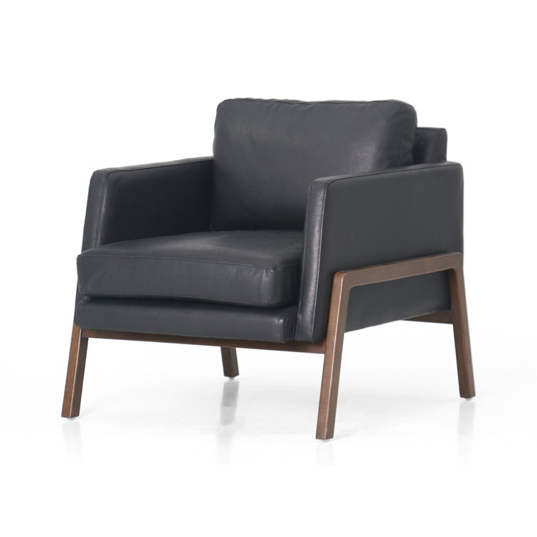 Heirloom Black Leather Club Chair with Wooden Legs