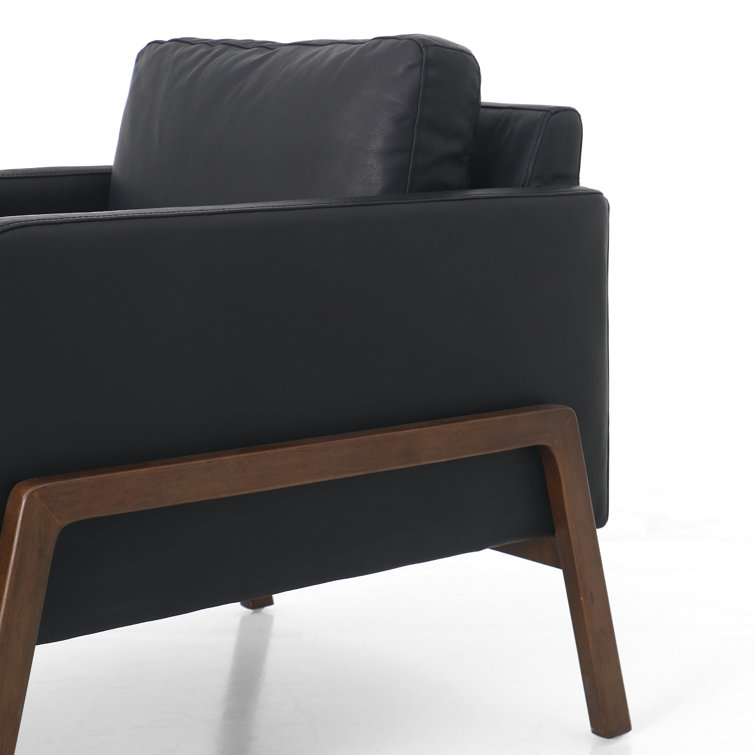 Heirloom Black Leather Club Chair with Wooden Legs