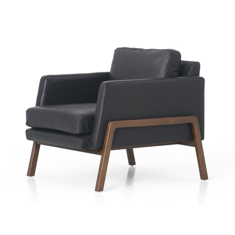Heirloom Black Leather Club Chair with Wooden Legs