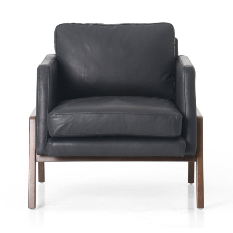 Heirloom Black Leather Club Chair with Wooden Legs