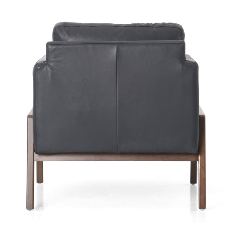 Heirloom Black Leather Club Chair with Wooden Legs