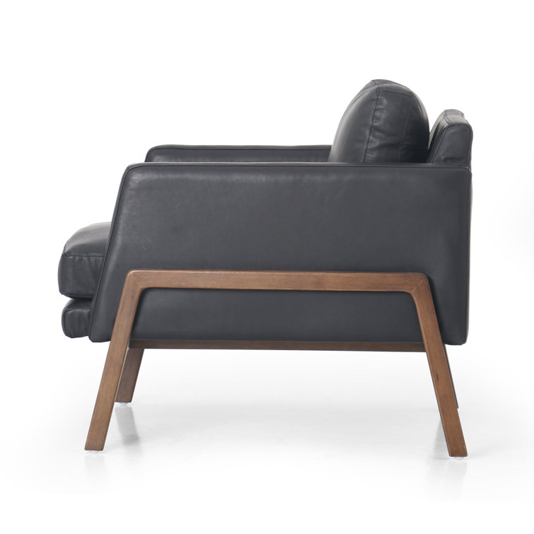 Heirloom Black Leather Club Chair with Wooden Legs