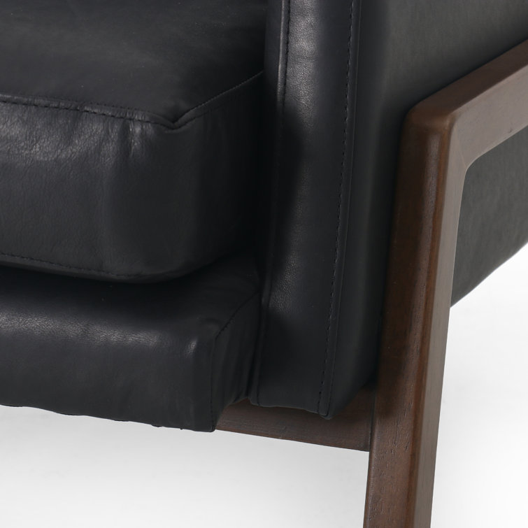 Heirloom Black Leather Club Chair with Wooden Legs