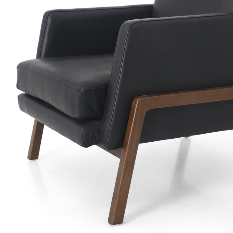 Heirloom Black Leather Club Chair with Wooden Legs