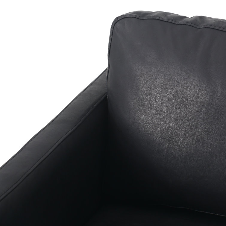 Heirloom Black Leather Club Chair with Wooden Legs