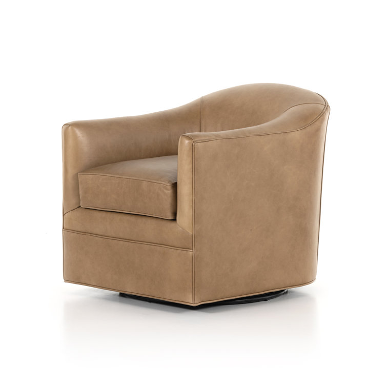 Ontario Taupe Leather Barrel Swivel Armchair