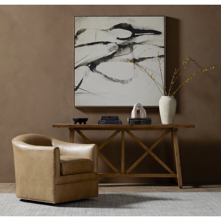 Ontario Taupe Leather Barrel Swivel Armchair