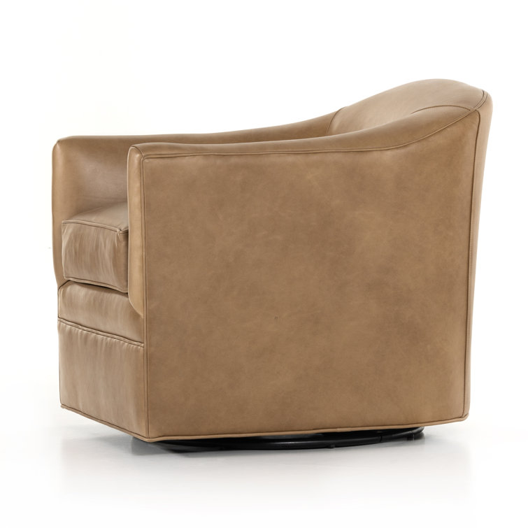 Ontario Taupe Leather Barrel Swivel Armchair