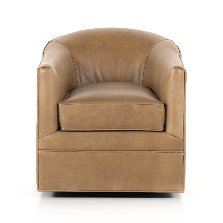 Ontario Taupe Leather Barrel Swivel Armchair
