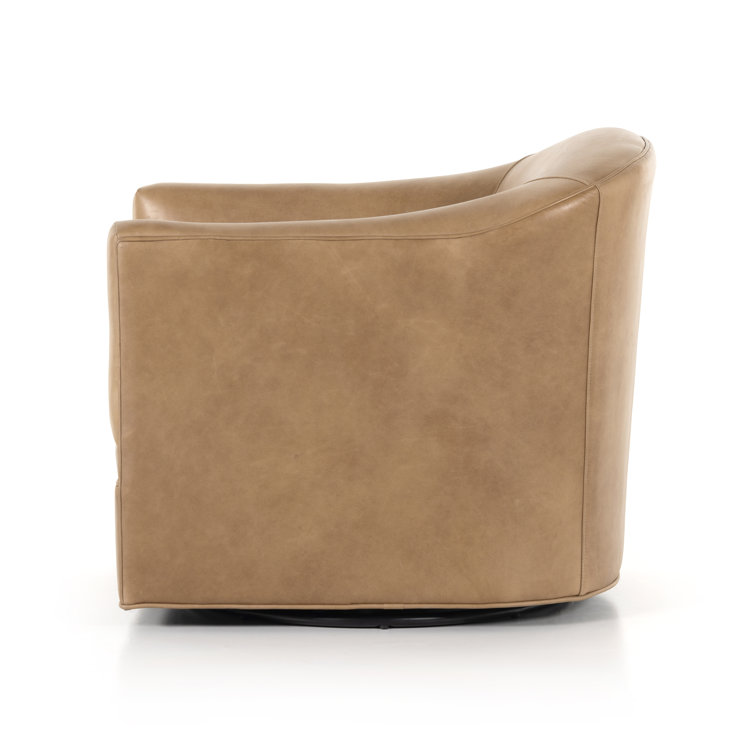 Ontario Taupe Leather Barrel Swivel Armchair
