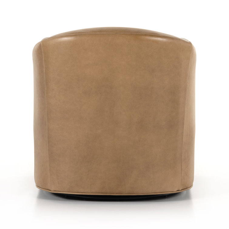 Ontario Taupe Leather Barrel Swivel Armchair