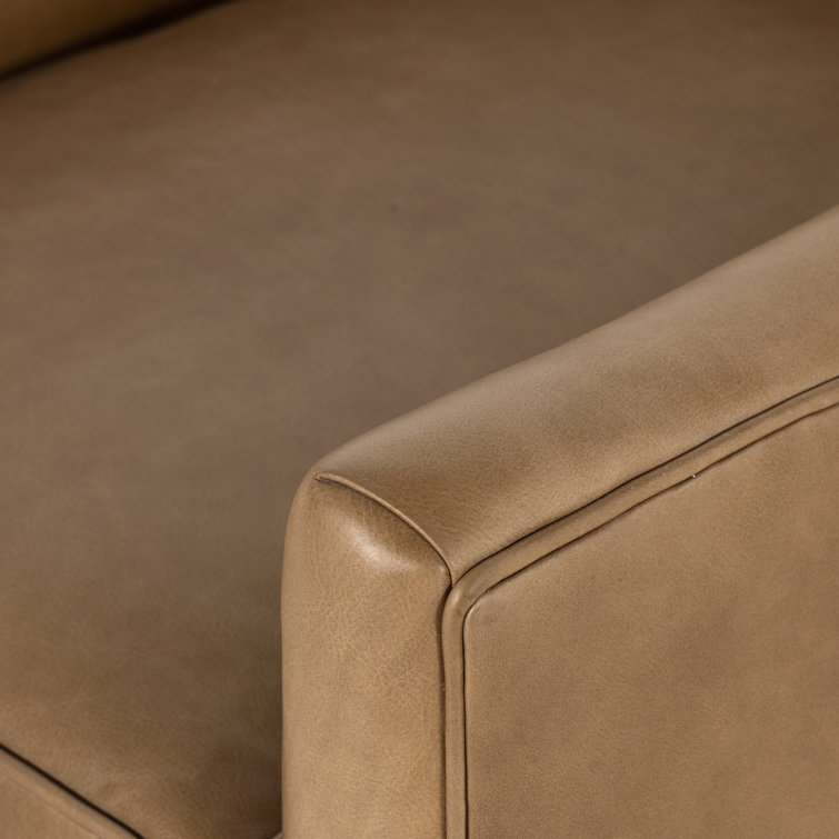 Ontario Taupe Leather Barrel Swivel Armchair