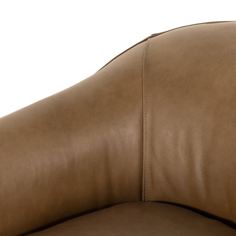 Ontario Taupe Leather Barrel Swivel Armchair