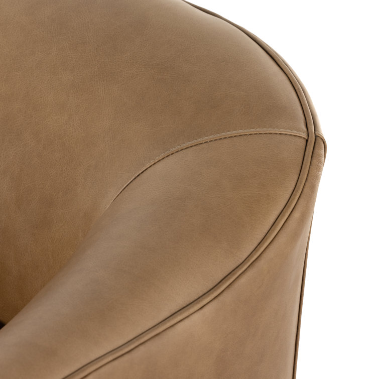 Ontario Taupe Leather Barrel Swivel Armchair