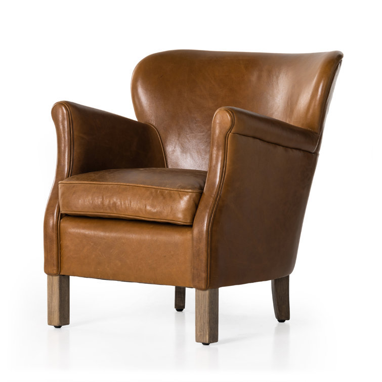 Vintage Camel Leather Club Chair with Ash Wood Legs