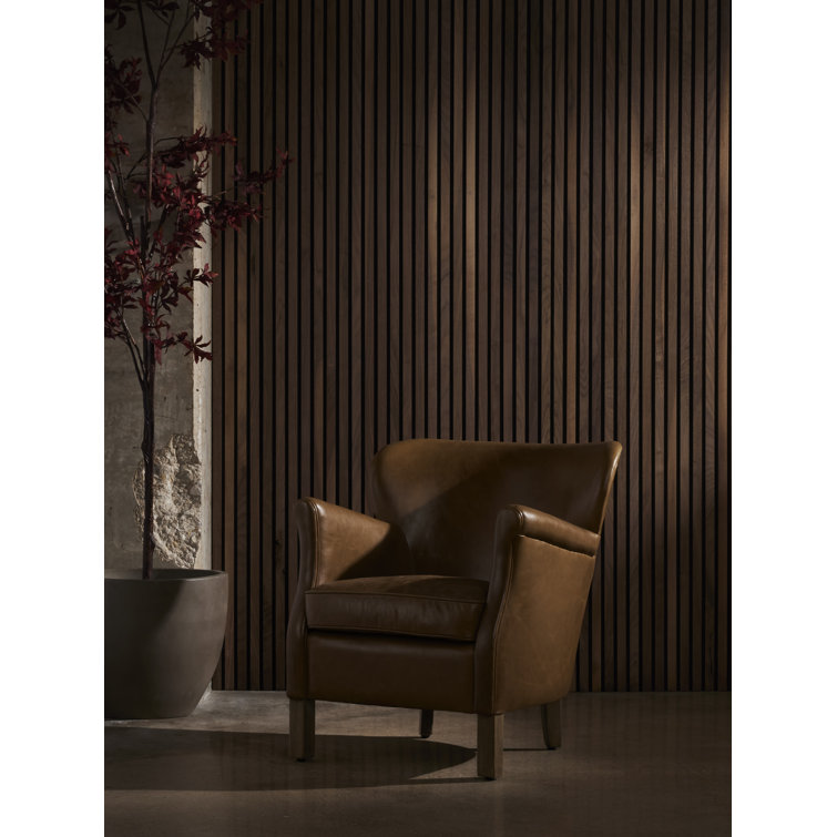 Vintage Camel Leather Club Chair with Ash Wood Legs