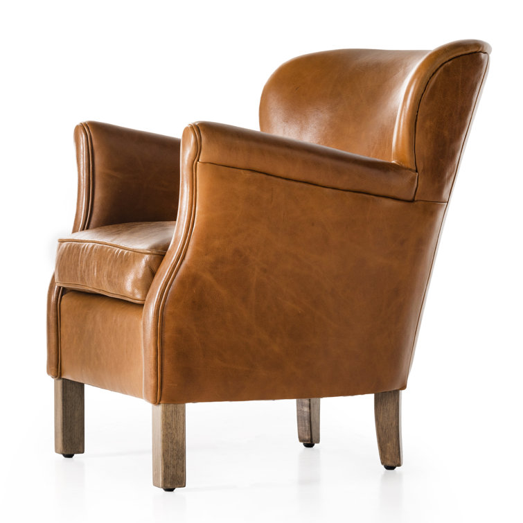 Vintage Camel Leather Club Chair with Ash Wood Legs
