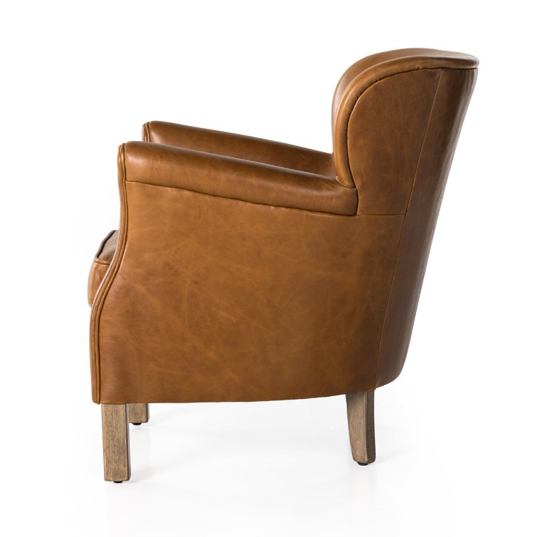 Vintage Camel Leather Club Chair with Ash Wood Legs