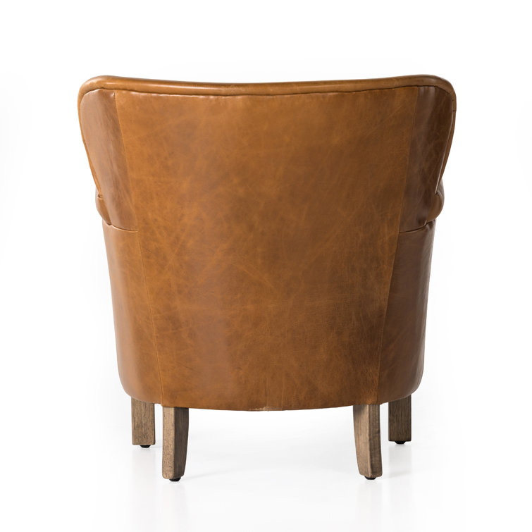 Vintage Camel Leather Club Chair with Ash Wood Legs