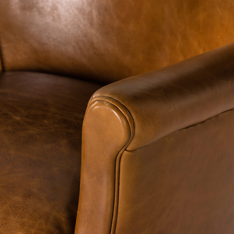 Vintage Camel Leather Club Chair with Ash Wood Legs