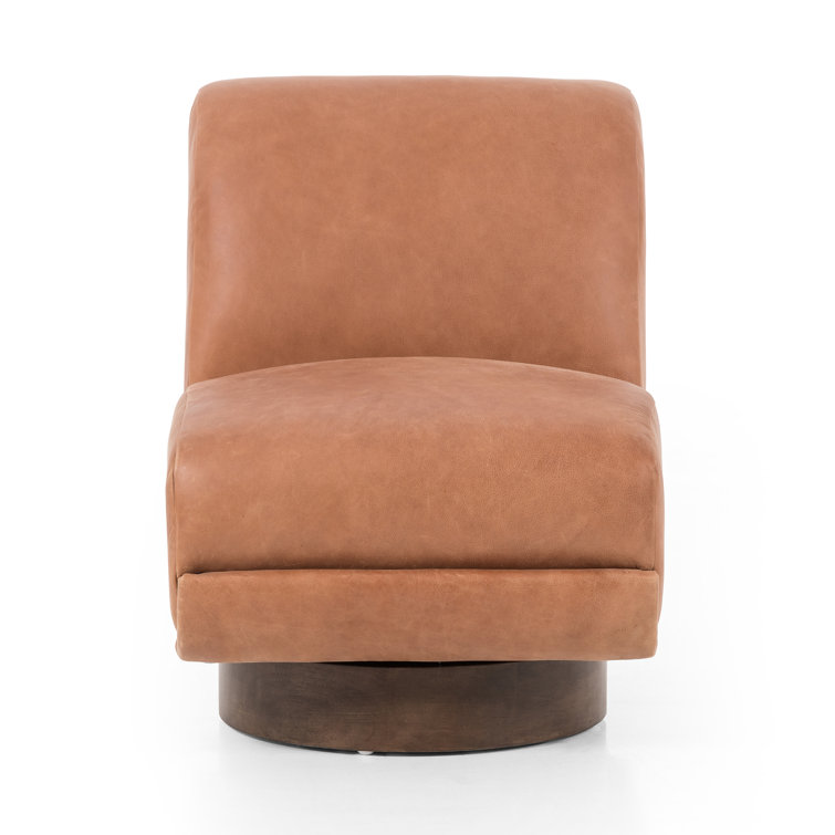 Palermo Cognac Leather Swivel Slipper Chair, 39"